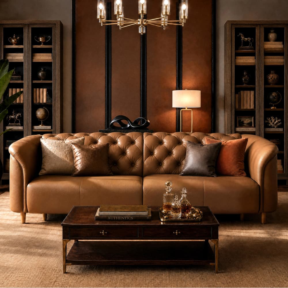 Chesterfield Top-Grain Leather Sofa with Deep Seats